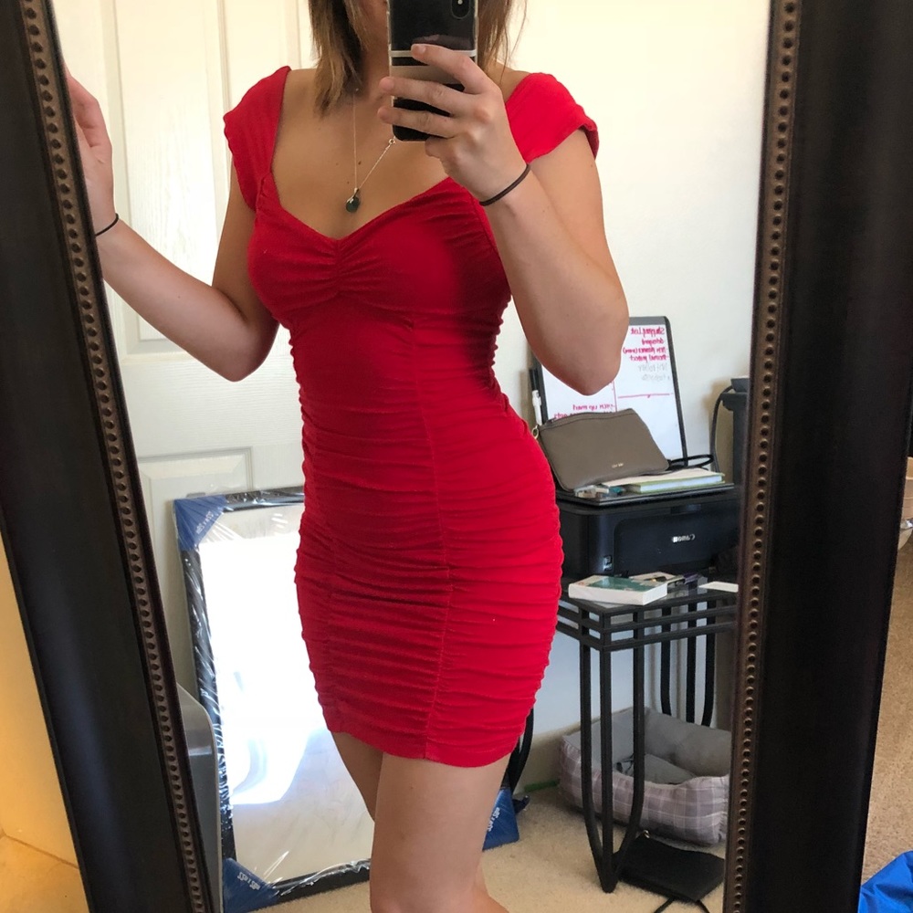 Ruched Red Bodycon Dress